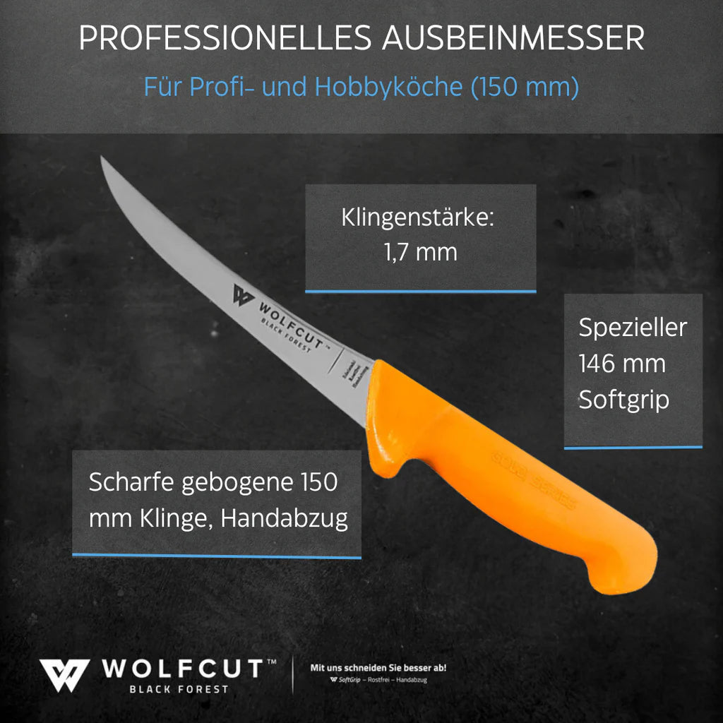 WOLFCUT Gold Ausbeinmesser 15cm gebogene steife Klinge