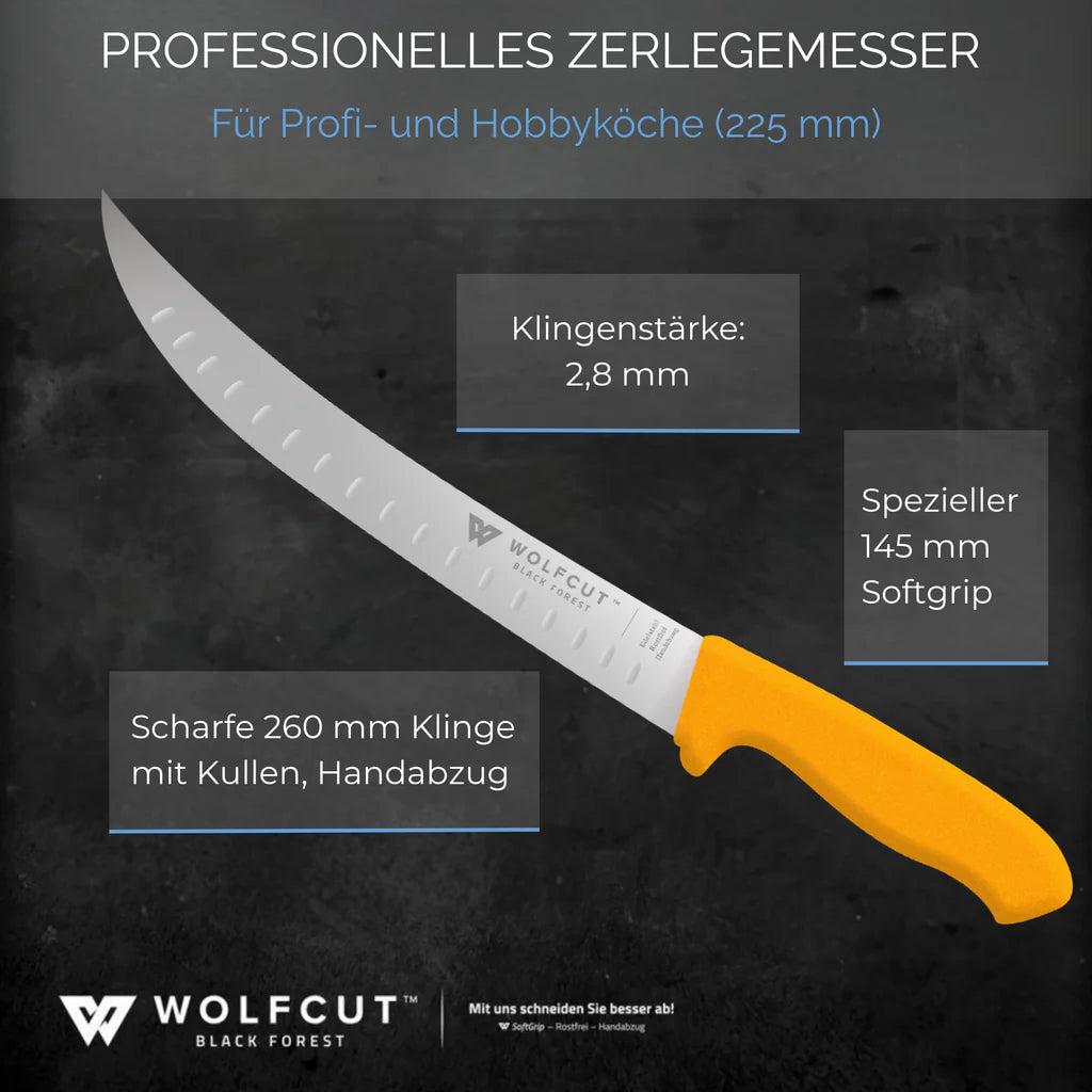 Coltello da macellaio WOLFCUT Gold con alveoli 26cm